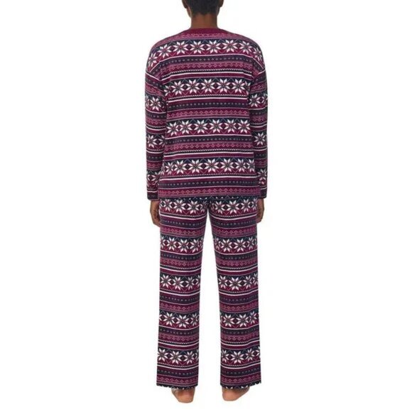Nautica Women's 2 Piece Cozy Silky Fleece Navy Burgundy Snowflake Pajamas M - Picture 2 of 11